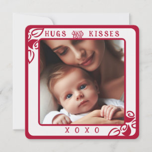 Personalised Photo Red Floral Hugs and Kisses XOXO