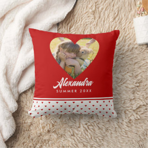 Personalised Photo Red Heart Frame Modern Birthday Cushion