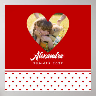Personalised Photo Red Heart Frame Modern Birthday Poster