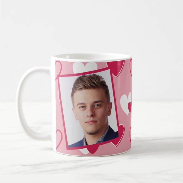 Personalised Photo Red Pink Hearts Coffee Mug (Left)