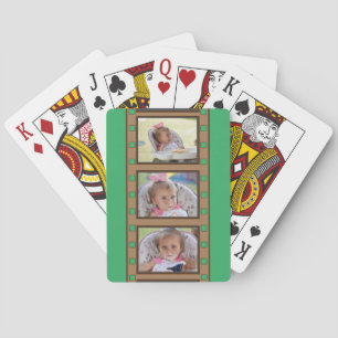 Personalised Photo Retro Film Strip Green Playing Cards