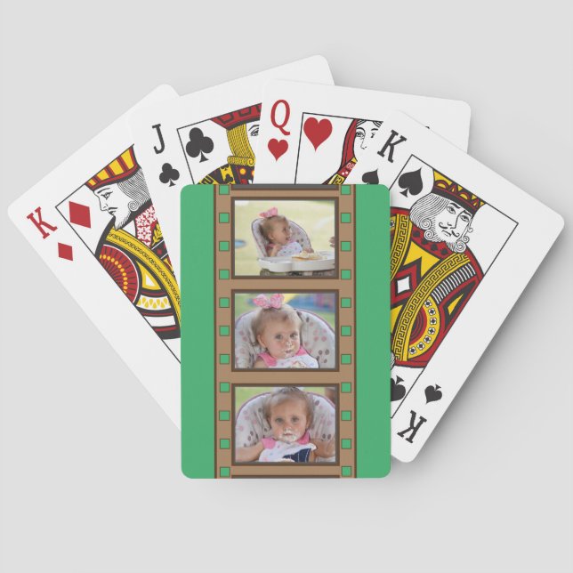 Personalised Photo Retro Film Strip Green Playing Cards (Back)