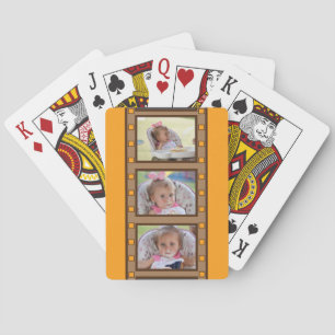 Personalised Photo Retro Film Strip Orange Playing Cards