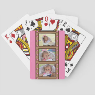 Personalised Photo Retro Film Strip Pink Playing Cards