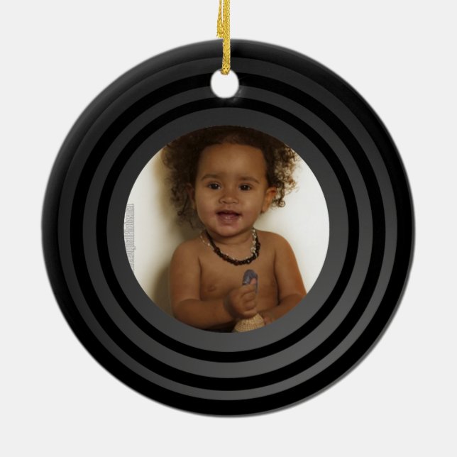 Personalised Photo Retro Vinyl Album Keepsake Ceramic Ornament (Back)