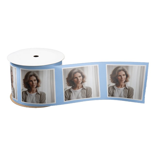 Personalised Photo Ribbon White on Baby Blue Satin Ribbon (Spool)