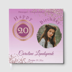 Personalised Photo Rose Gold Glitter 20th Birthday Guest Book