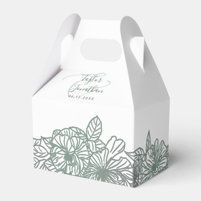 Personalised Photo Sage Green Flowers Nice Wedding Favour Box (Front Side)