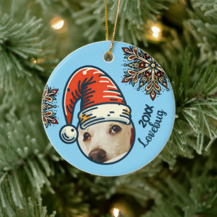 Personalised Photo Santa and Snowflake Custom Ceramic Ornament