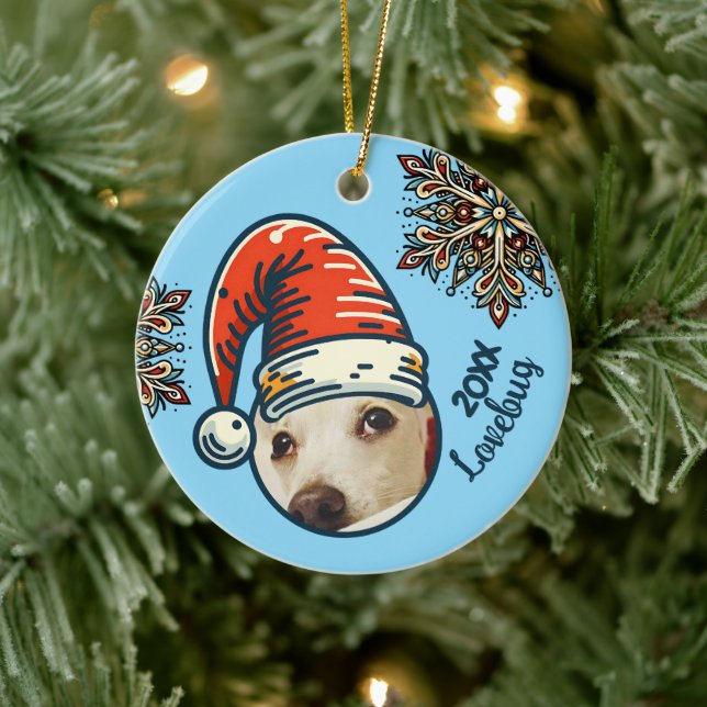 Personalised Photo Santa and Snowflake Custom Ceramic Ornament (Tree)