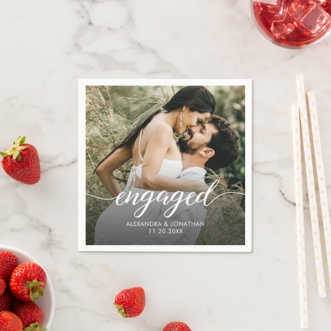 Personalised Photo Script Engagement Party  Napkin (Insitu)