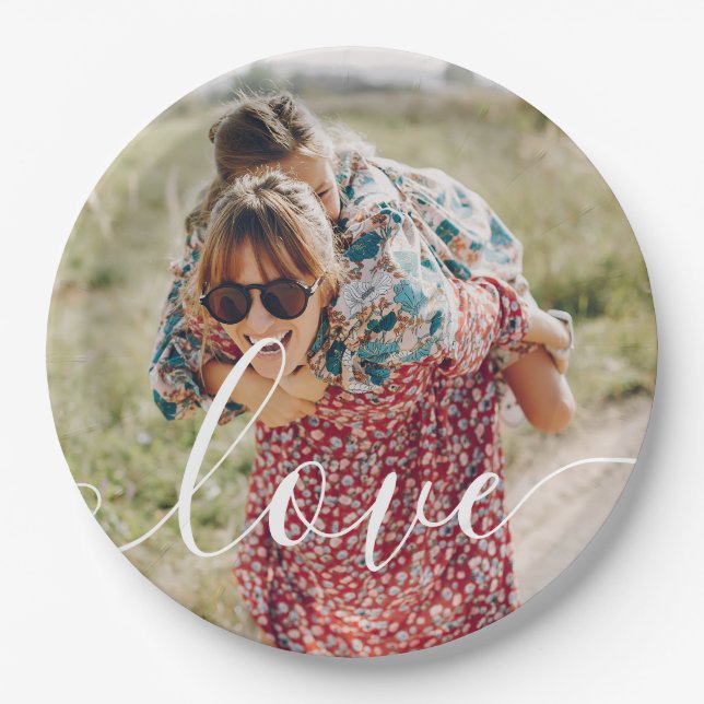 Personalised Photo Script Love Paper Plate (Front)