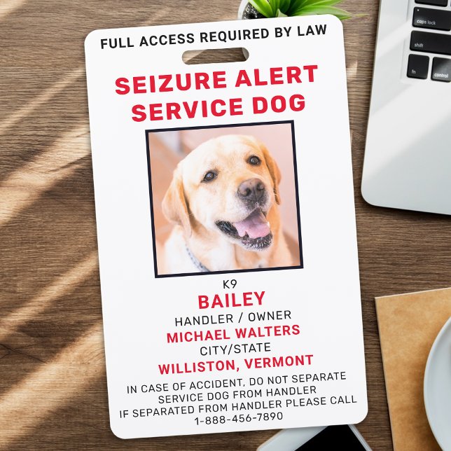 Personalised Photo Seizure Alert Service Dog ID Badge (Creator Uploaded)