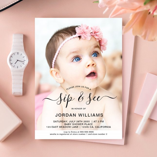 Personalised Photo Sip and See Baby Shower Invitation (Creator Uploaded)