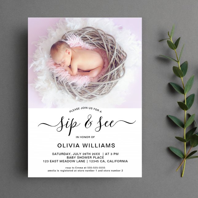 Personalised Photo Sip and See Baby Shower Invitation (Sip and See Baby Shower Invitation)