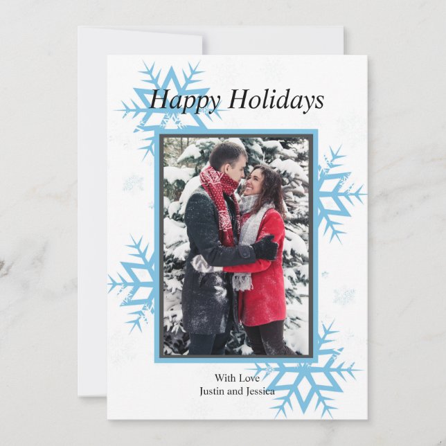 Personalised Photo Snowflake Flat Holiday Card (Front)
