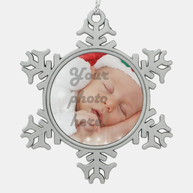 Personalised photo snowflake pewter christmas ornament (Front)