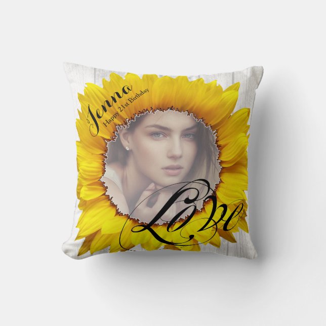 Personalised Photo Sunflower Event Occasion Gift Cushion (Front)