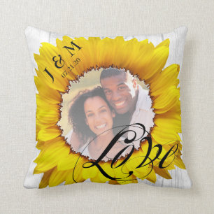 Personalised Photo Sunflower Wedding Names Date Cushion