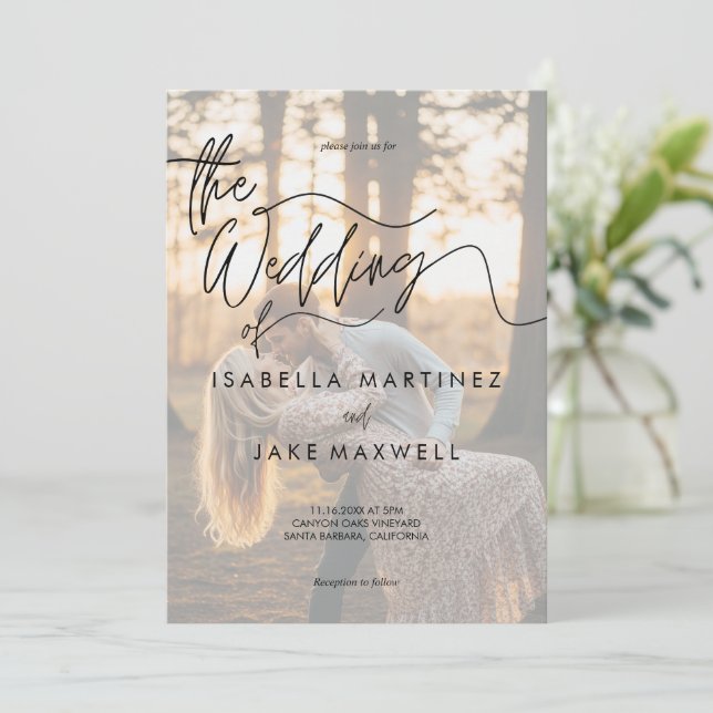 Personalised Photo Sunset Elegant Script  Wedding  Invitation (Standing Front)