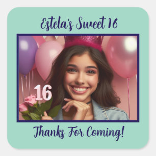 Personalised Photo Sweet 16th Birthday Thank You Square Sticker
