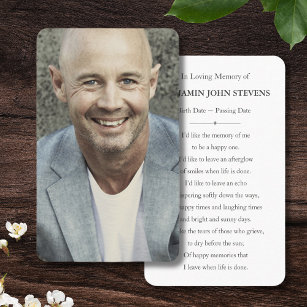 Personalised Photo Sympathy Funeral Memorial Card