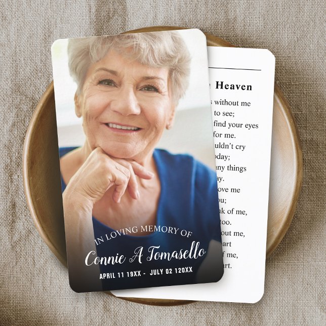 Personalised Photo Sympathy Funeral Memorial Card (Personalized Photo Sympathy Funeral Memorial Card with Letter From Heaven Poem)