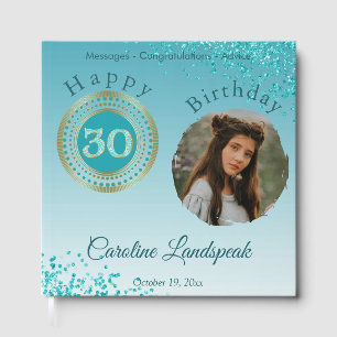 Personalised Photo Teal Blue Glitter 30th Birthday Guest Book