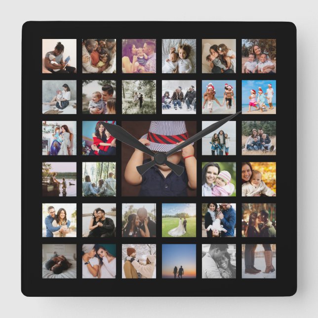 Personalised Photo Template Collage Square Wall Clock (Front)