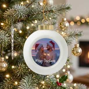 Personalised Photo & Text Christmas 2025 Custom Ceramic Ball Christmas Ornament