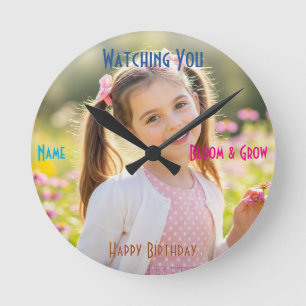Personalised Photo & Text Custom Birthday Gift Round Clock