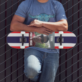 Personalised Photo/ Text Red, White, and Blue Skateboard