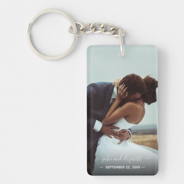 Personalised Photo Text Wedding Couple Keepsake Key Ring (Front)