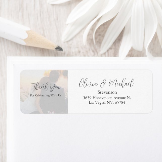 Personalised Photo Thank You Wedding Return Address Label (Insitu)