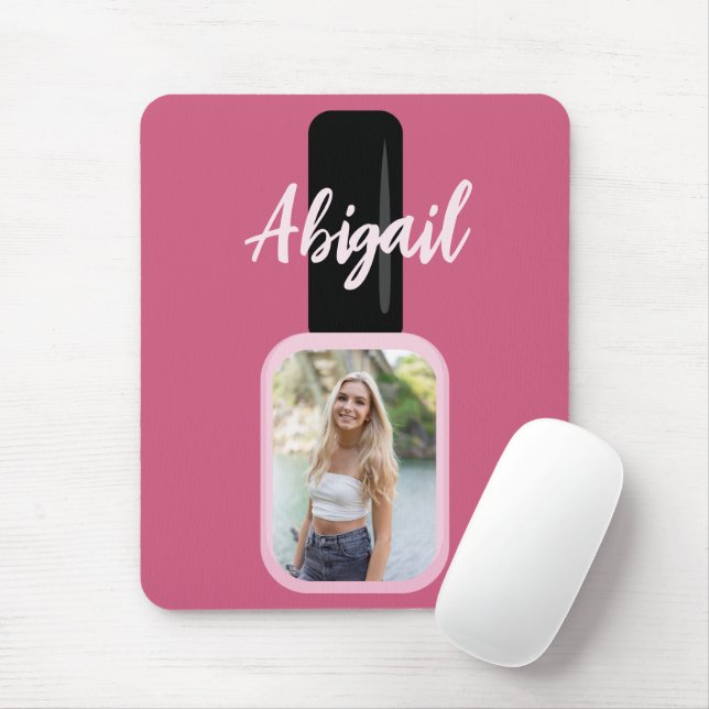 Personalised Photo Trendy Modern Pink Nail Polish Mouse Pad (With Mouse)
