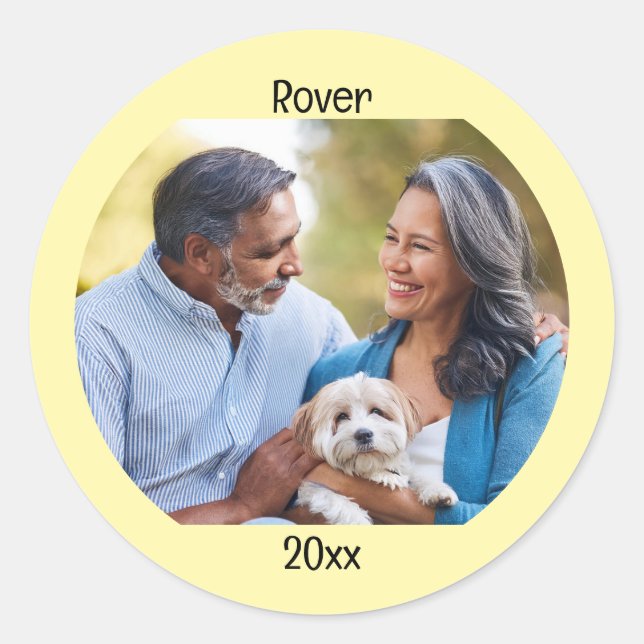 Personalised Photo Two Lines Custom Text Classic Round Sticker (Front)