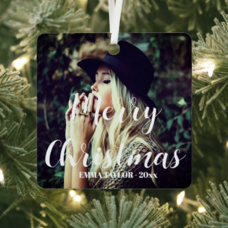 Personalised Photo Typography Merry Christmas  Metal Tree Decoration