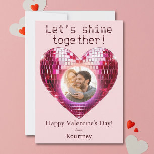 Personalised Photo Valentine's Day Disco Heart Holiday Card