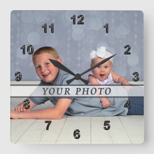 Personalised Photo Wall Clock, Square or Round Clock (Front)