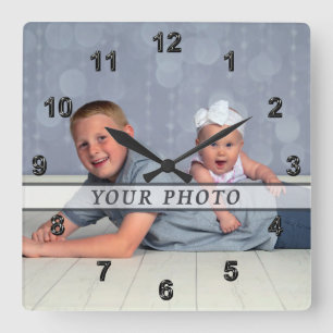 Personalised Photo Wall Clock, Square or Round Square Wall Clock