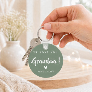 Personalised Photo WE LOVE YOU GRANDMA in Sage Key Ring