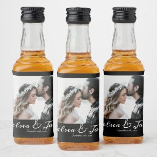 Personalised Photo Wedding Black & White Favour Liquor Bottle Label
