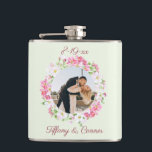 Personalised Photo Wedding Date Bride Groom Custom Hip Flask<br><div class="desc">Your favourite couples photo and two lines of personalised text highlight this floral frame custom wedding flask.
Great for weddings,  engagement parties or the bachelor party.</div>