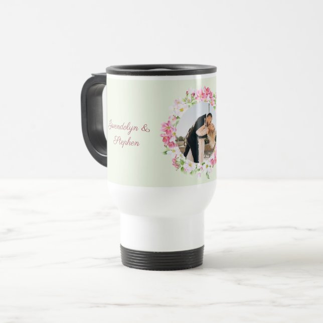 Personalised Photo Wedding Date Bride Groom Custom Travel Mug (Front Left)