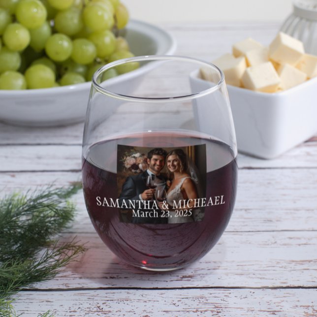 Personalised Photo Wedding Gift Bride Groom Stemless Wine Glass (Creator Uploaded)