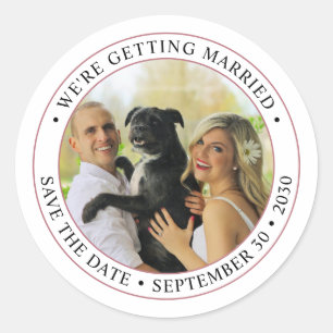 Personalised Photo Wedding Save the Date Classic Round Sticker
