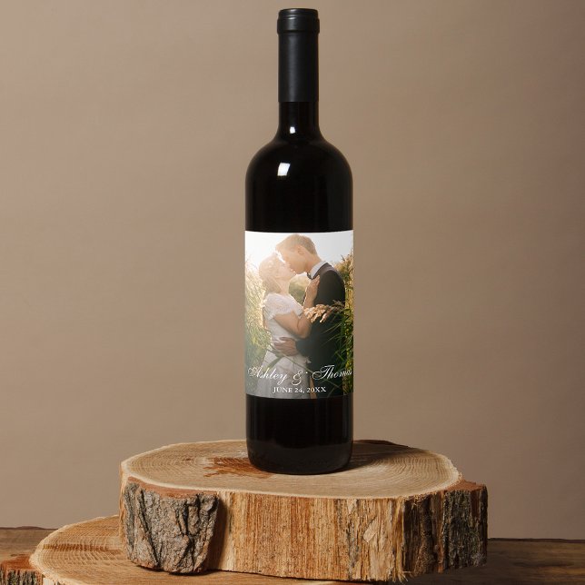 Personalised Photo Wedding Wine Label (Customize to choose your text style and size.)