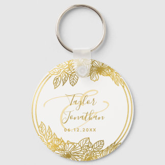 Personalised Photo White Gold Flowers Chic Wedding Key Ring