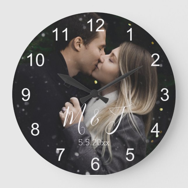 personalised photo white numbers anniversary  large clock (Front)