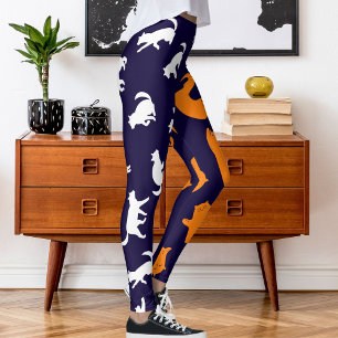 Personalised Photo White Orange Cat Pattern Leggings
